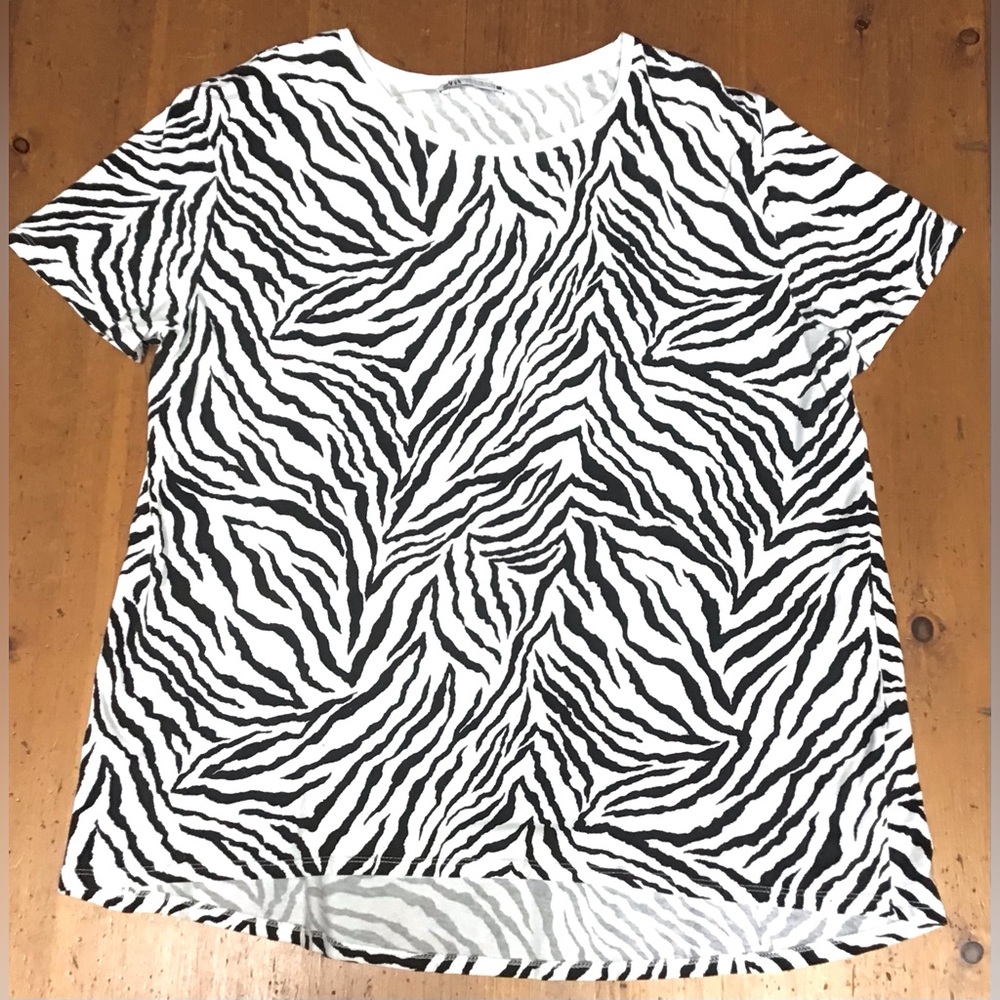 Zara Tee Shirt - Zebra Print Cotton - Size XXL